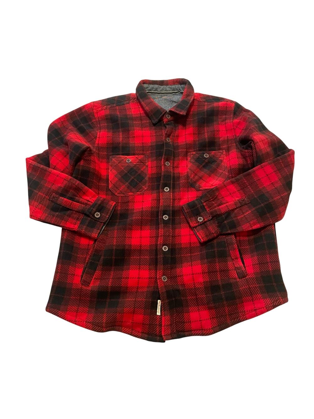 Weatherproof Vintage Res and Black Sherpa Flannel Button Up Shirt Jacket SZ L